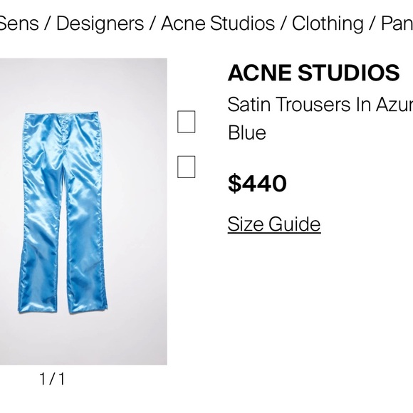 Acne Studios Satin Trousers In Azure Blue 48